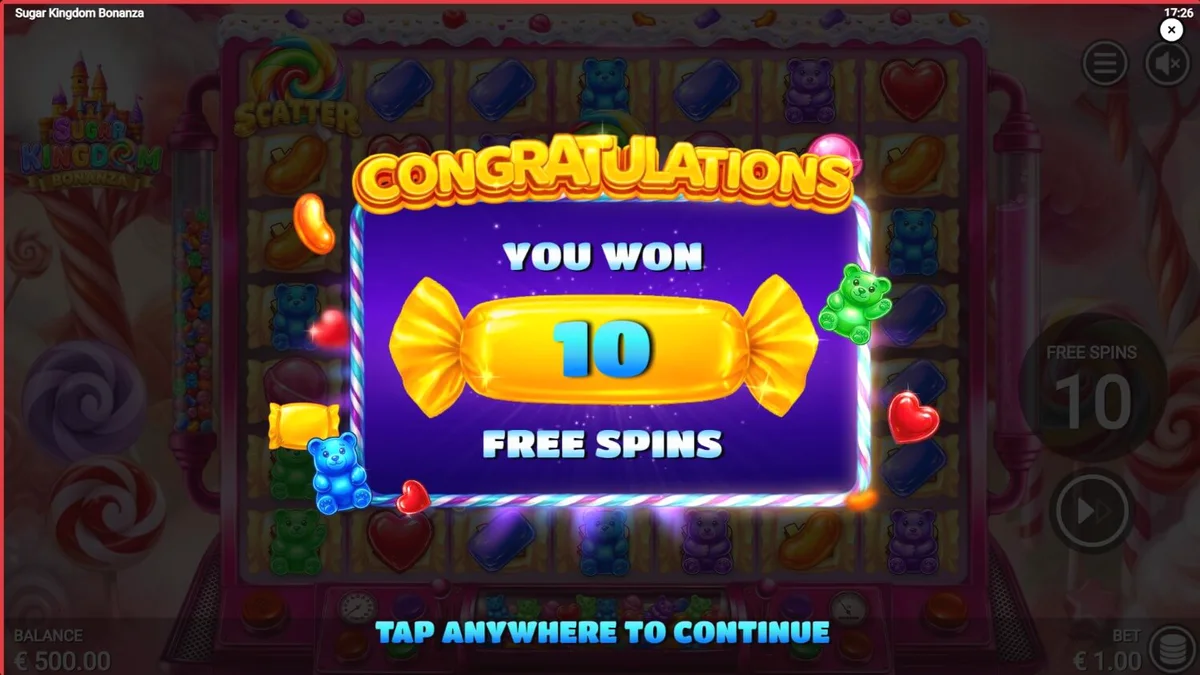 Tampilan visual slot Sugar Kingdom Bonanza dengan tema permen yang cerah dan grid 7x7.
