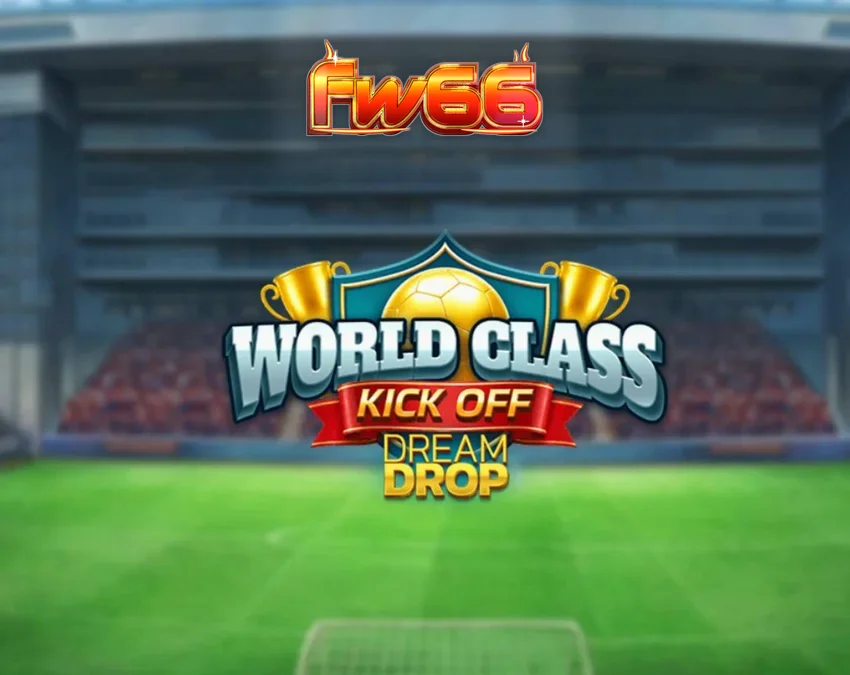 Tampilan antarmuka retro World Class Kick Off Dream Drop dengan elemen stadion sepak bola